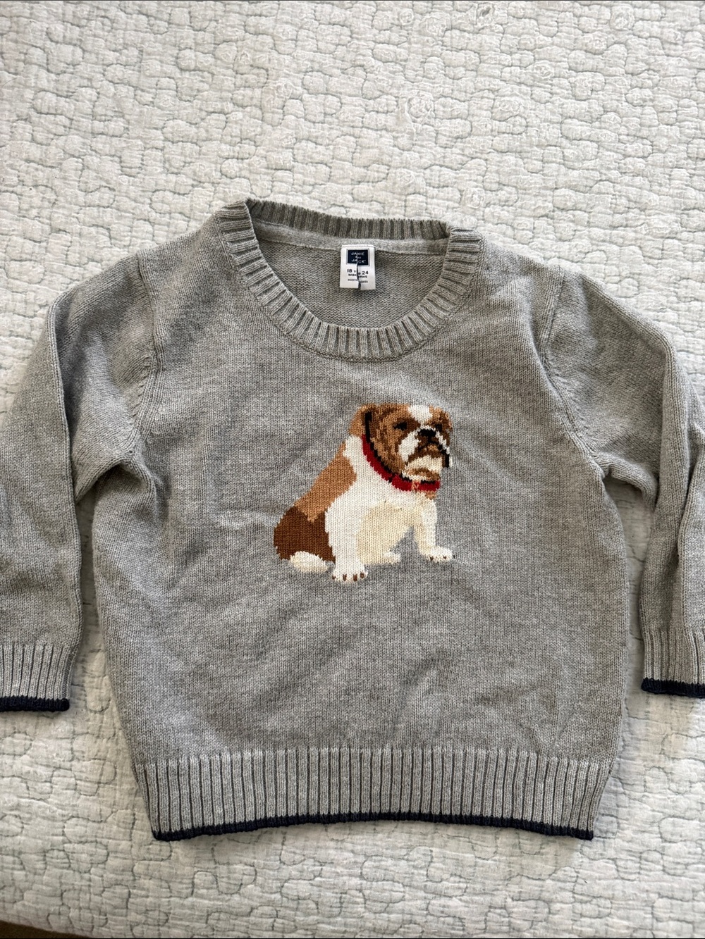 Janie & Jack Boys Grey Bulldog Crewneck Sweater